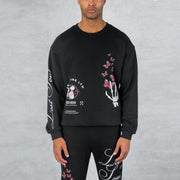 Crew neck long-sleeved sweatshirt with palm and skull personality pattern