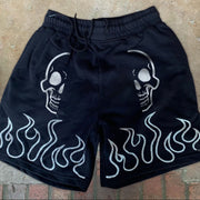 Skull and flame graphic statement street shorts
