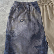 Retro wolf print casual shorts men