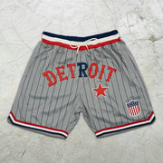 American slogan graphic print striped colorblock shorts