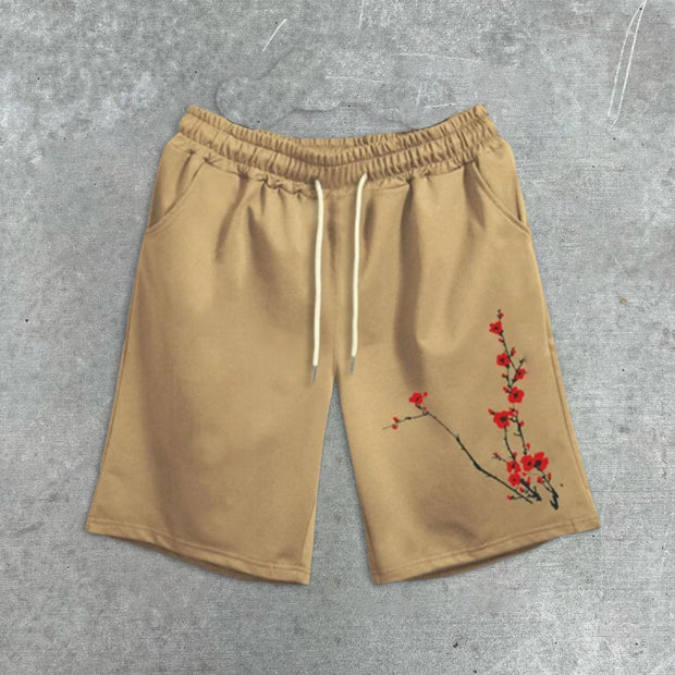 floral graphic print drawstring shorts