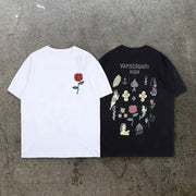 Hand drawn elements rose flower cross cartoon illustration couple men's t-shirt