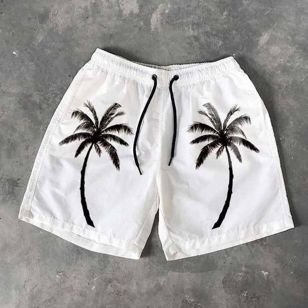 Coconut palm print Hawaiian swim shorts