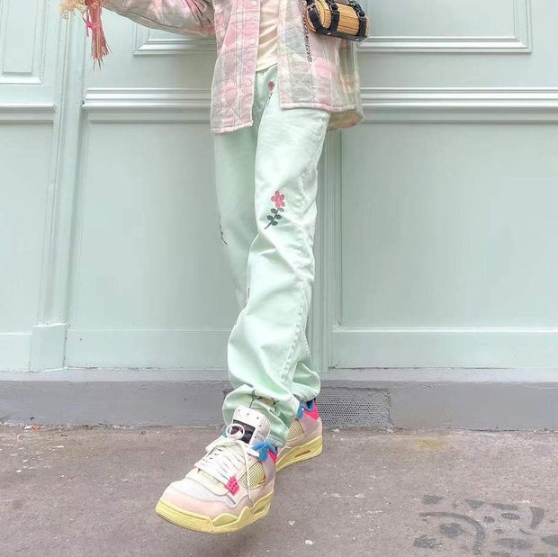 Bohemian floral casual street trousers