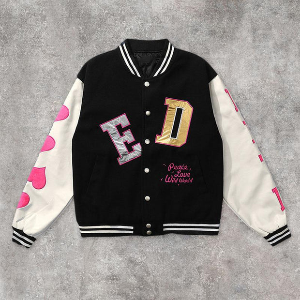 Casual retro pink letters baseball jacket