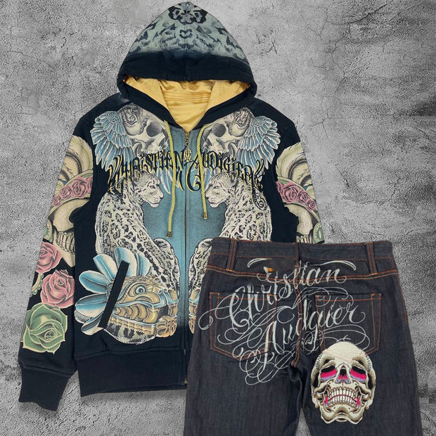 Casual style skull and leopard hoodie