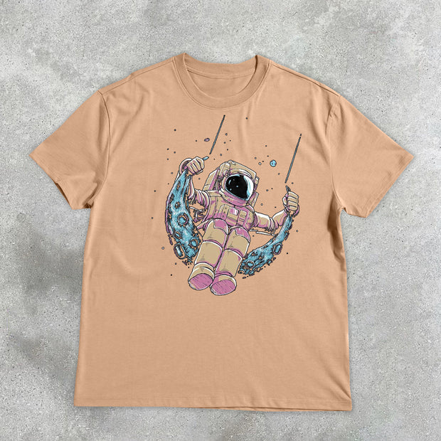 Astronaut Swing Retro Print Short Sleeve T-Shirt