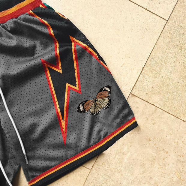 Lightning Butterfly Pattern Casual Mesh Shorts