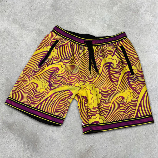 Wave graphic print elastic shorts
