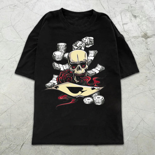 Skull Poker Graphic Print Short Sleeve T-Shirt