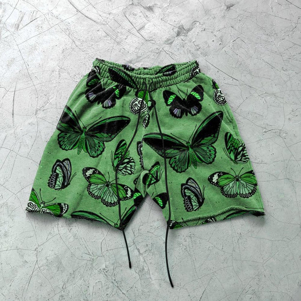 Fashion green butterfly retro casual shorts