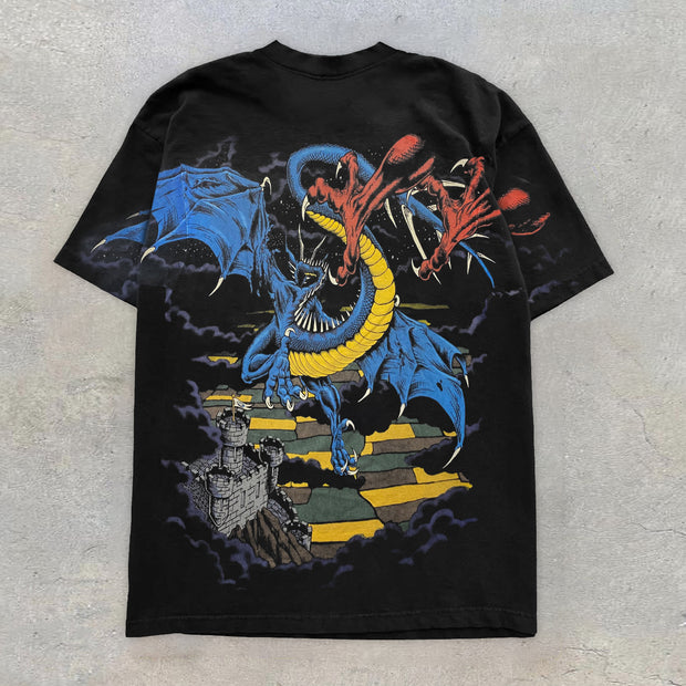 Retro Flying Dragon Print Street Style Short Sleeve T-Shirt