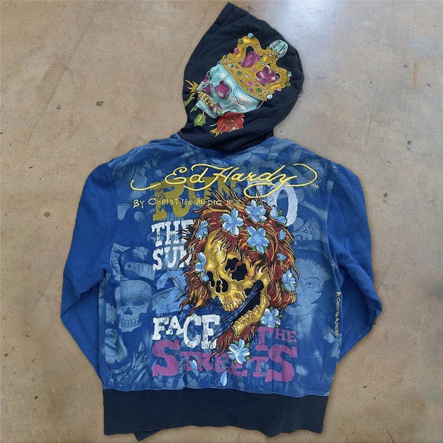 Personalized color-blocking skull print men's hoodie