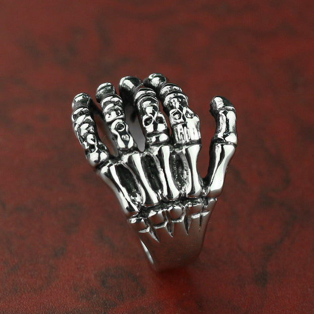 Skeleton hand titanium stainless steel men's ring with hand jewelry