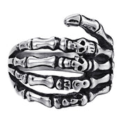 Skeleton hand titanium stainless steel men's ring with hand jewelry