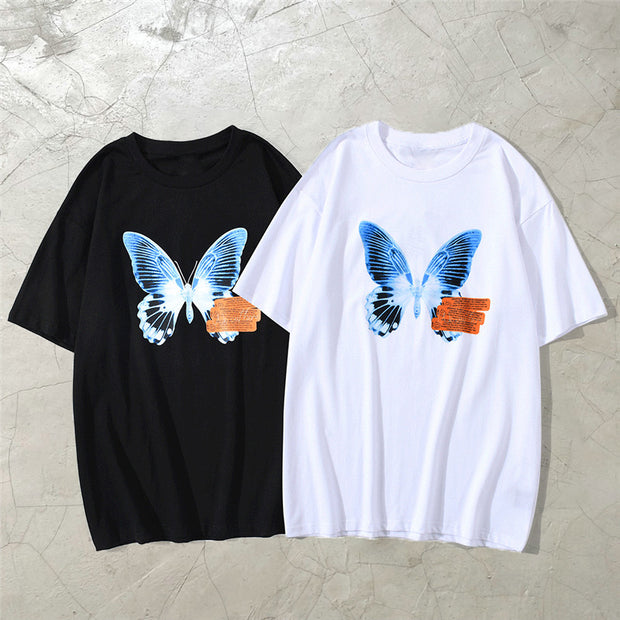 High Street Personalized Butterfly Print Couple T-shirt