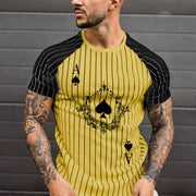 Poker A Striped Print Shoulder Sleeve Color Block Men's T-shirt Top