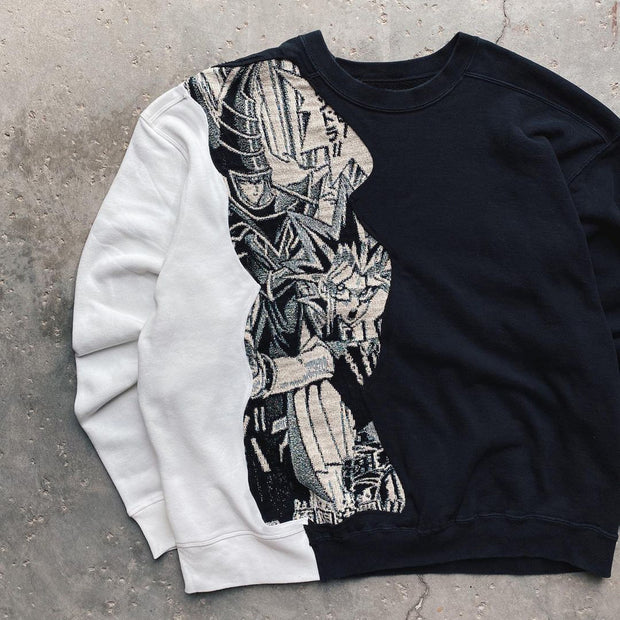 Casual street style personality color matching printing round neck long sleeve men