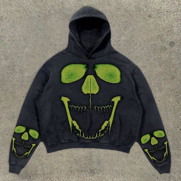 Personalized skull grimace print long-sleeved hoodie