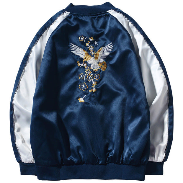 Fashion Casual Crane Embroidered Stand Collar Jacket