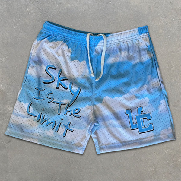 Sky all over graphic print elastic shorts