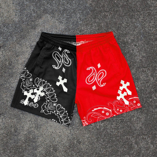 Contrast cross cashew print shorts