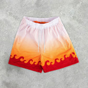 Fashion Gradient Flame Mesh Shorts