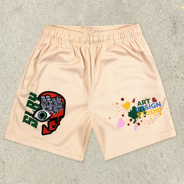 Retro personality tide brand mesh casual shorts
