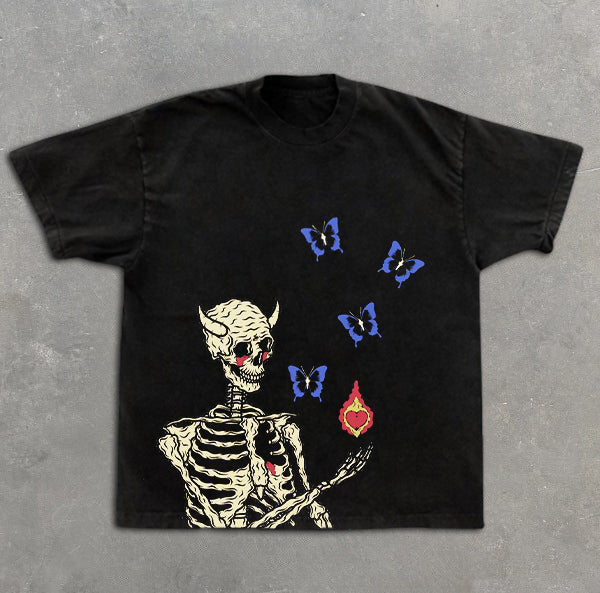 Skull Butterfly Graphic Print Short Sleeve T-Shirt