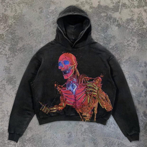 statement street style skull print hoodie