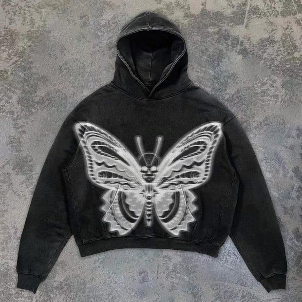 statement street style butterfly print hoodie
