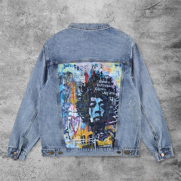 Casual retro abstract art denim jacket