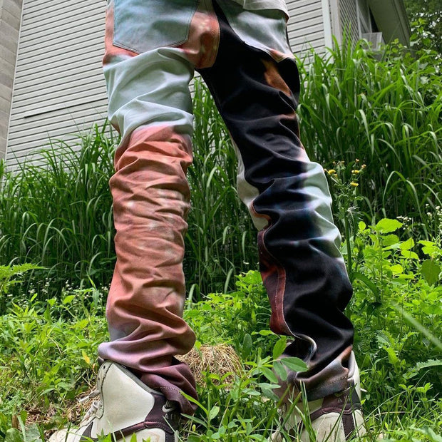 Street style tie-dye print straight-leg trousers