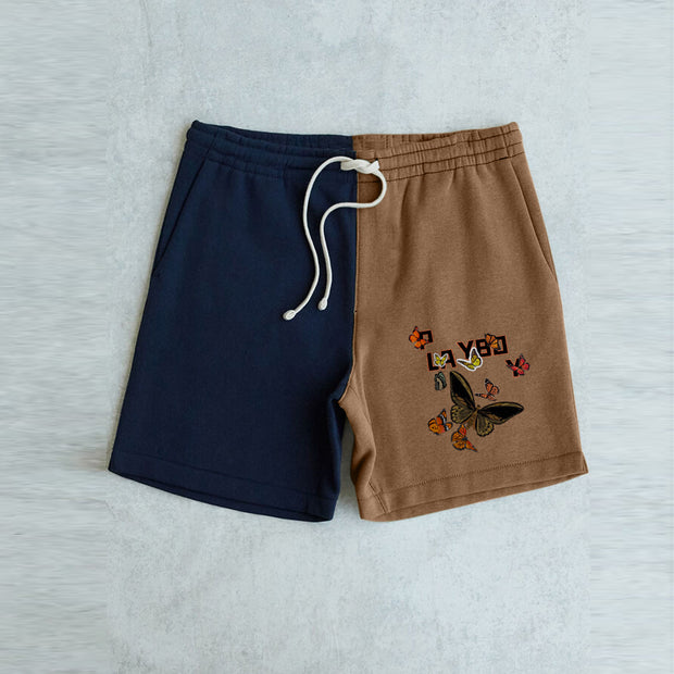 Patchwork retro casual sports butterfly print shorts