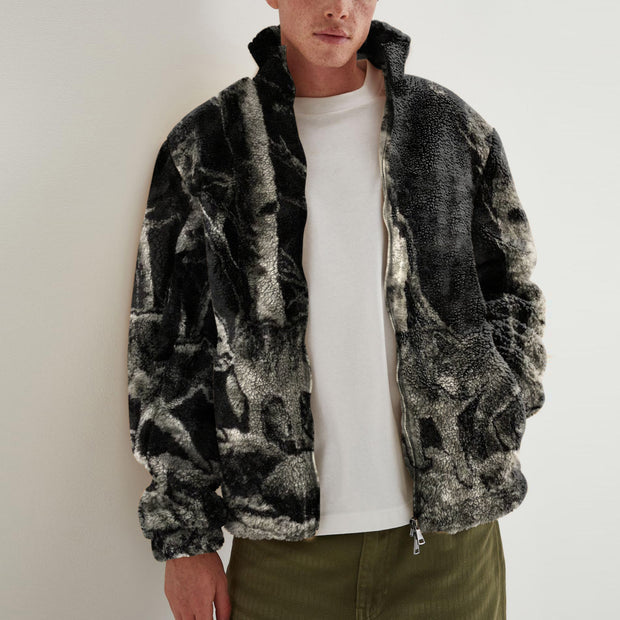 Fashionable personality wolf print polar fleece jacket