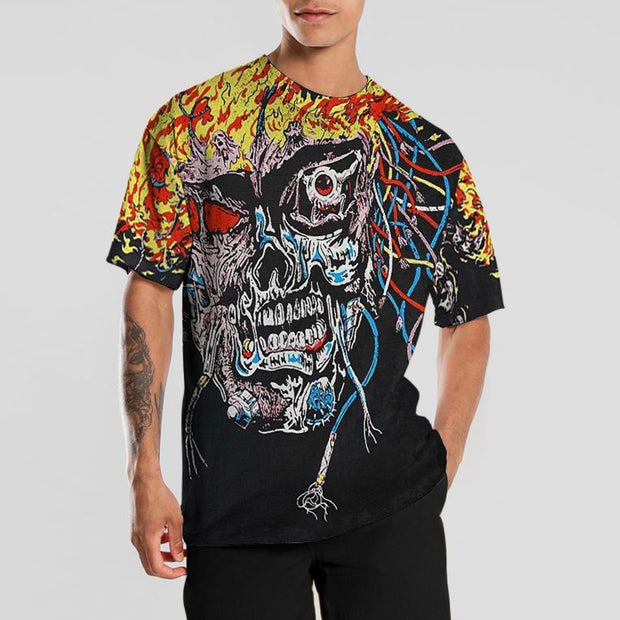 Personalized machine skull print T-shirt men