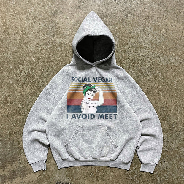 Vegan print hooded sweatshirt