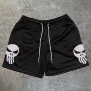 Trendy casual skull print mesh shorts