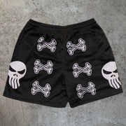 Trendy casual skull print mesh shorts