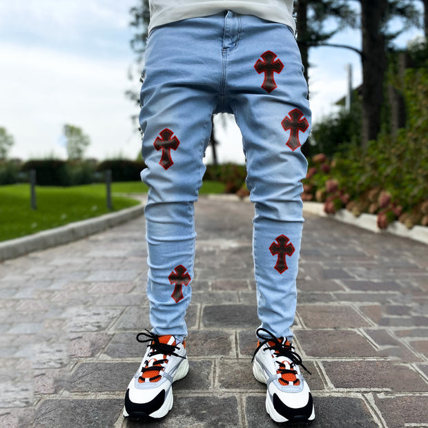 Cross Pattern Street Style Slim Slim Pants Jeans
