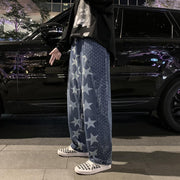 Fashion cashew flower stitching retro high street hip-hop washed loose straight wide-leg pants