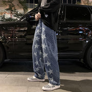 Fashion cashew flower stitching retro high street hip-hop washed loose straight wide-leg pants