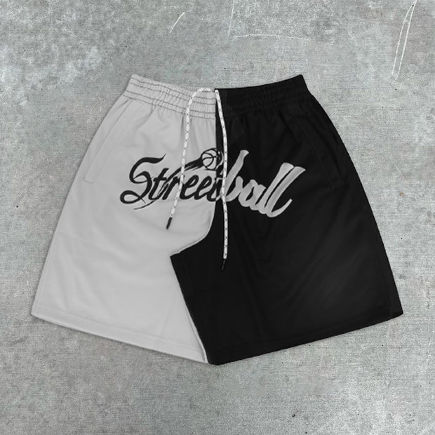 graffiti-print paneled basketball shorts