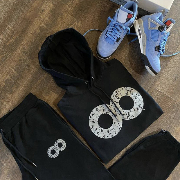 Stylish casual loose printed hoodie set