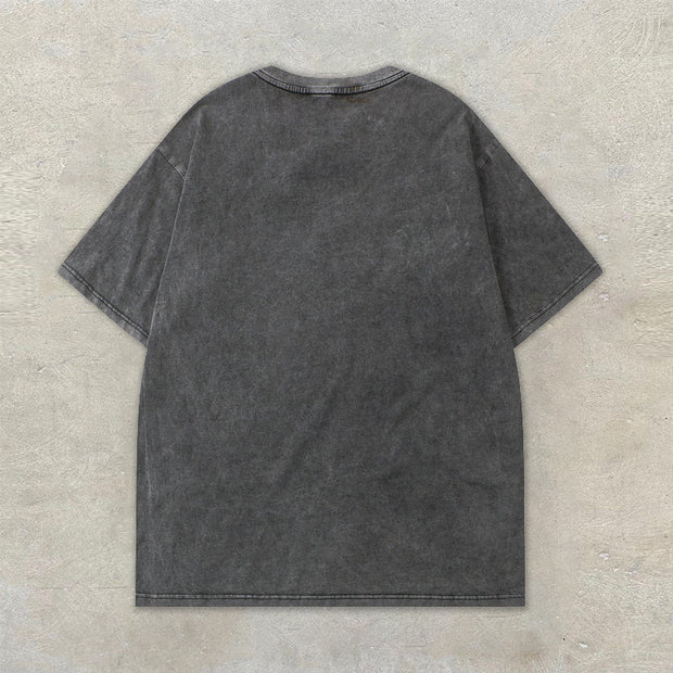 Fashion Vintage Distressed Wash Print T-Shirt