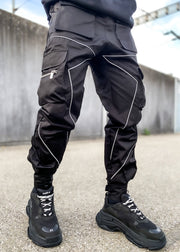 Street style multi-pocket overalls loose straight-leg trousers