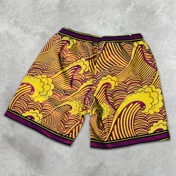Wave graphic print elastic shorts