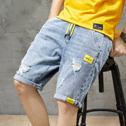 Trendy ripped elastic waist denim shorts
