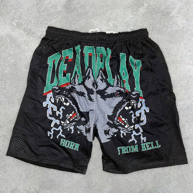 Fashion College Wolf Print Casual Shorts