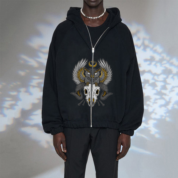 Retro skull fashion print zipper cardigan hoodie